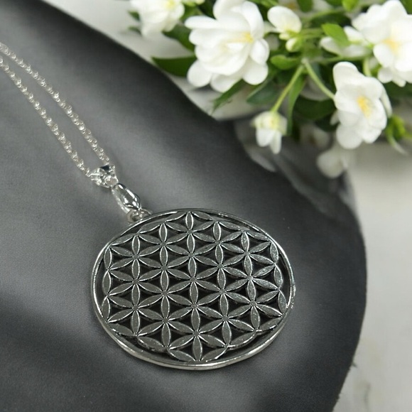 Silver Flower of Life Pendant Necklace 20in - Picture 4 of 4